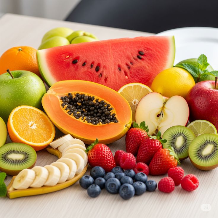 Different types of fresh fruits rich in natural goodness