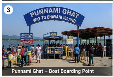 People waiting at punnami ghat boat boarding point