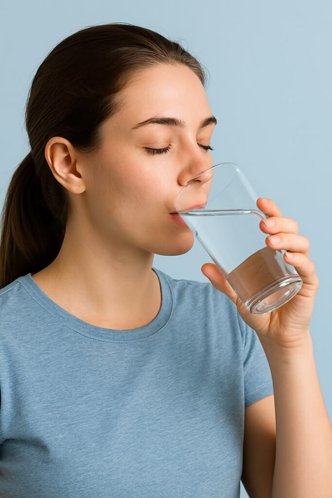 Woman drinking a glass of water to stay hydrated